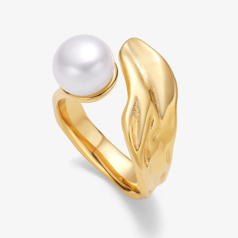 Drift Water Pearl Ring With Vintage Style Band Open Band Free Size